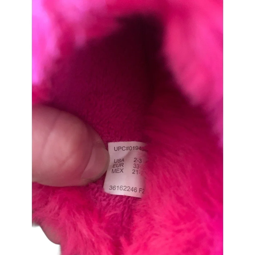 Wonder Nation Metallic Pink Girls Slippers Sz 2-3 Faux Fur‎ Scuff Memory Foam